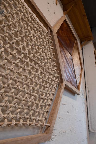 A close-up view of the coarsely woven structure.